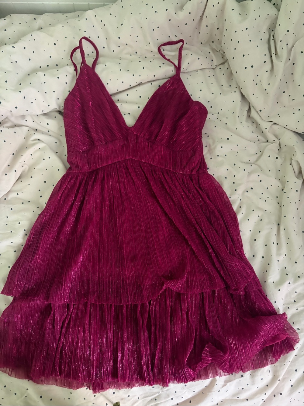 Women's Hot Pink Pleated Spaghetti-Strap Dress